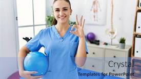  Presentation with medical sign - Presentation theme having young-physiotherapist-woman-holding-pilates background and a teal colored foreground