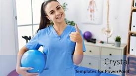  Presentation with medical sign - Presentation design consisting of young-physiotherapist-woman-holding-pilates background and a teal colored foreground