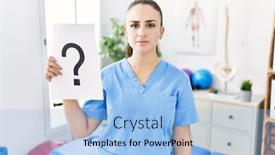  Presentation with question - Slide deck consisting of young-physiotherapist-woman-holding-question background and a light blue colored foreground