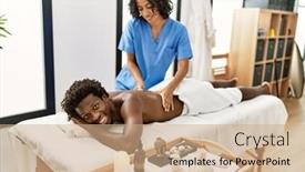  Presentation with physiotherapist - Presentation with young-physiotherapist-woman-smiling-happy background and a coral colored foreground