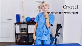  Presentation with sore throat - Slide deck enhanced with young-physiotherapist-woman-working background and a light gray colored foreground