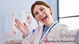  Presentation with pain - Slides consisting of young-physiotherapist-woman-working background and a soft green colored foreground