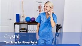  Presentation with ear pain - Slide set having young-physiotherapist-woman-working background and a teal colored foreground