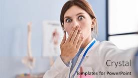  Presentation with recovery - Presentation enhanced with young-physiotherapist-woman-working background and a  colored foreground