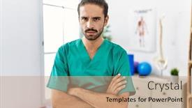  Presentation with face pain - PPT theme with young-physiotherapist-working-at-pain background and a coral colored foreground