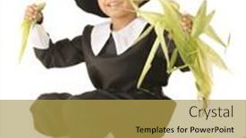  Presentation with pilgrim - Amazing presentation theme having young pilgrim boy happily husking backdrop and a yellow colored foreground