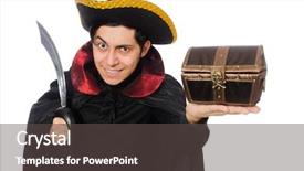  Presentation with pirate - Amazing slide deck having young pirate holding chest box backdrop and a dark gray colored foreground