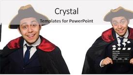  Presentation with pirate anchor - PPT theme enhanced with young pirate holding clapperboard isolated background and a light gray colored foreground