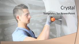  Presentation with indoor rowing - Beautiful PPT theme featuring young plasterer working on indoor backdrop and a  colored foreground