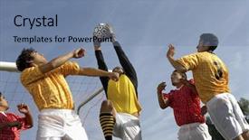  Presentation with soccer - Amazing PPT theme having young players playing soccer backdrop and a seafoam green colored foreground