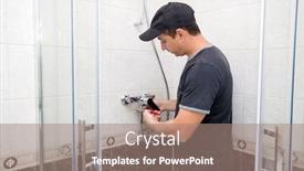  Presentation with plumber - Amazing PPT theme having young-plumber-man-with-tools backdrop and a coral colored foreground