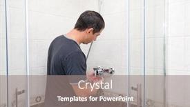  Presentation with plumber - Beautiful presentation theme featuring young-plumber-man-with-tools backdrop and a gray colored foreground