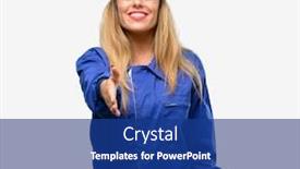  Presentation with trust - Amazing slide set having young plumber woman holds hands welcoming in handshake pose expressing trust and success concept greeting backdrop and a ocean colored foreground