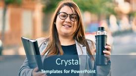  Presentation with binder - PPT layouts enhanced with young-plus-size-businesswoman-holding background and a ocean colored foreground