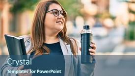  Presentation with binder - Amazing slides having young-plus-size-businesswoman-holding backdrop and a ocean colored foreground