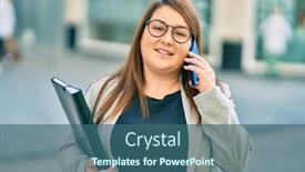  Presentation with binder - Slides featuring young-plus-size-businesswoman-talking background and a ocean colored foreground