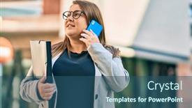  Presentation with binder - Theme consisting of young-plus-size-businesswoman-talking background and a ocean colored foreground