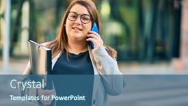  Presentation with binder - Audience pleasing slide deck consisting of young-plus-size-businesswoman-talking backdrop and a ocean colored foreground