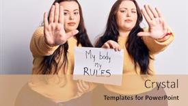  Presentation with plus size fashion model - Beautiful presentation design featuring young-plus-size-twins-holding backdrop and a coral colored foreground