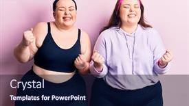  Presentation with sportswear - Presentation theme enhanced with young-plus-size-twins-wearing background and a navy blue colored foreground