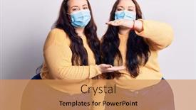  Presentation with medical sign - PPT theme featuring young-plus-size-twins-wearing background and a coral colored foreground