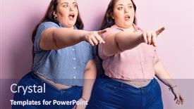  Presentation with mouth - Presentation design enhanced with young-plus-size-twins-wearing background and a navy blue colored foreground