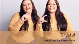  Presentation with fingers - Beautiful PPT theme featuring young-plus-size-twins-wearing backdrop and a coral colored foreground