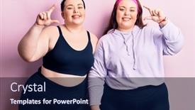  Presentation with sportswear - PPT theme with young-plus-size-twins-wearing background and a  colored foreground