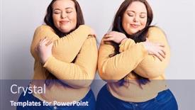  Presentation with self care - Cool new PPT theme with young-plus-size-twins-wearing backdrop and a navy blue colored foreground