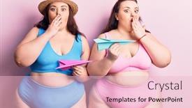  Presentation with mouth - PPT theme consisting of young-plus-size-twins-wearing background and a lemonade colored foreground