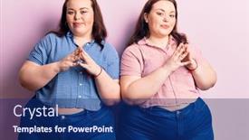  Presentation with optimistic - Presentation theme consisting of young-plus-size-twins-wearing background and a navy blue colored foreground