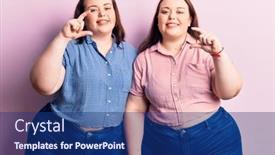  Presentation with fingers - Slide set consisting of young-plus-size-twins-wearing background and a ocean colored foreground