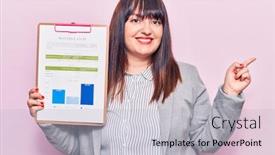  Presentation with information - Slide set consisting of young-plus-size-woman-holding background and a light gray colored foreground