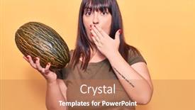  Presentation with melon - Colorful presentation theme enhanced with young-plus-size-woman-holding backdrop and a coral colored foreground