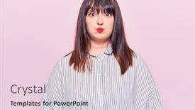  Presentation with puffing - Colorful presentation theme enhanced with young-plus-size-woman-wearing backdrop and a light gray colored foreground