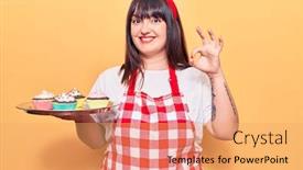  Presentation with apron - Slide set featuring young-plus-size-woman-wearing background and a yellow colored foreground