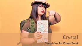  Presentation with explorer - Amazing slide set having young-plus-size-woman-wearing backdrop and a coral colored foreground