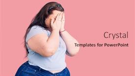  Presentation with woman crying - PPT theme having young-plus-size-woman-wearing background and a coral colored foreground