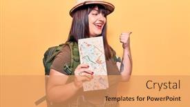  Presentation with explorer - Cool new PPT theme with young-plus-size-woman-wearing backdrop and a coral colored foreground