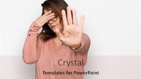  Presentation with woman sad - Beautiful PPT theme featuring young-plus-size-woman-wearing backdrop and a coral colored foreground