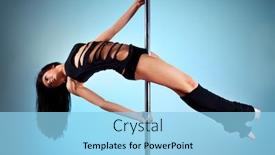  Presentation with pole - Cool new theme with young pole dance woman on blue wall background backdrop and a light blue colored foreground