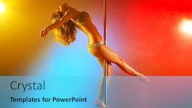  Presentation with pole - Audience pleasing slide deck consisting of young pole dance woman with lights backdrop and a light blue colored foreground