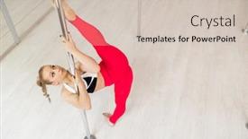  Presentation with pole - Cool new presentation theme with young poledancer in activewear leaning by pole while raising stretched leg during training backdrop and a soft green colored foreground