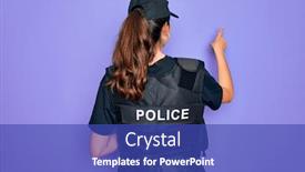  Presentation with police - Cool new PPT layouts with young-police-woman-wearing-security backdrop and a cobalt blue colored foreground