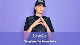  Presentation with police police - PPT theme enhanced with young-police-woman-wearing-security background and a cobalt blue colored foreground