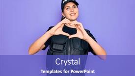  Presentation with purple heart - Beautiful theme featuring young-police-woman-wearing-security backdrop and a cobalt blue colored foreground