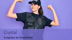  Presentation with police - Beautiful PPT layouts featuring young-police-woman-wearing-security backdrop and a light blue colored foreground