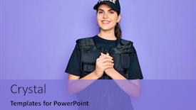  Presentation with police police - Presentation design with young-police-woman-wearing-security background and a light blue colored foreground