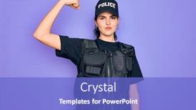  Presentation with muscle - Cool new presentation theme with young-police-woman-wearing-security backdrop and a cobalt blue colored foreground