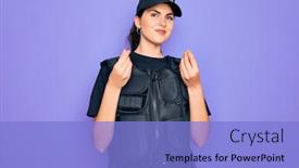  Presentation with purple business - Presentation design with young-police-woman-wearing-security background and a light blue colored foreground